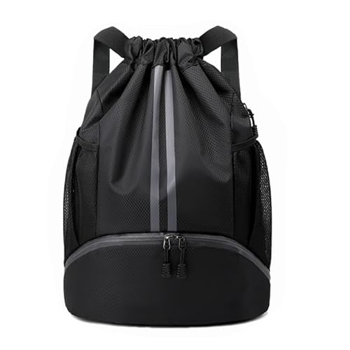 JELUTAR Drawstring Backpack Gym Bag with Shoes Compartment for Soccer, Basketball, Swim, Water-Resistant String Backpack Beach Cinch for Women Men, Black, Medium - color: Black, size: Medium