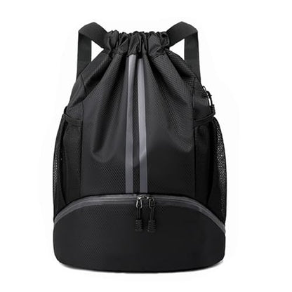 JELUTAR Drawstring Backpack Gym Bag with Shoes Compartment, Black - color: Black, size: Medium