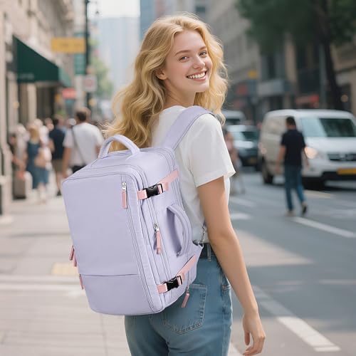 Sinaliy Carry on Backpack, Waterproof 17 Inch Laptop Backpack for Women, Flight Approved Backpack for Travel, College, Work - color: Purple