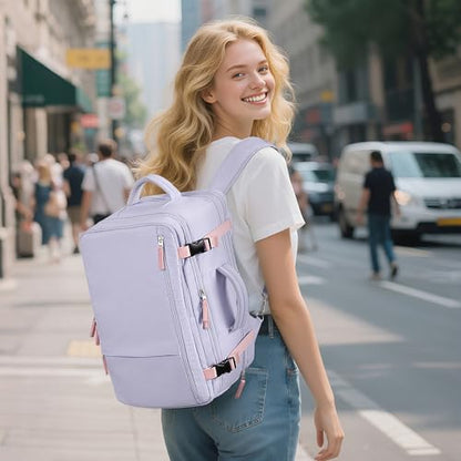 Sinaliy Carry on Backpack, Waterproof 17 Inch Laptop Backpack for Women, Flight Approved Backpack for Travel, College, Work - color: Purple
