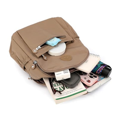 Tanweibago Mini Nylon Women Backpacks,11L Small Ladies backpacks Casual Lightweight Women Shopping Travel Daypack (Beige) - color: Beige