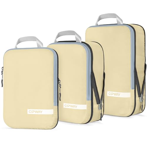 Cipway Compression Packing Cubes for Travel Ultralight Expandable Packing Organizers for Carry on Luggage (Vanilla Cream 3 Set) - color: Vanilla Cream, size: 3PCS