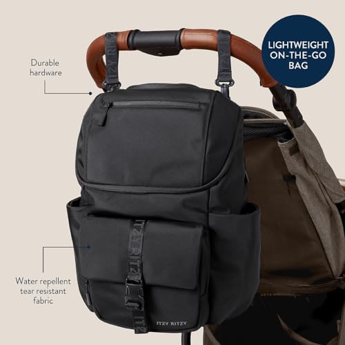 Itzy Ritzy Belong Bucket Backpack – Lightweight Diaper Bag Backpack Featuring 16 Pockets, Bucket Top Opening, Stroller Straps & Changing Pad – Organized and Stylish Everyday Family Backpack (Black) - color: Black