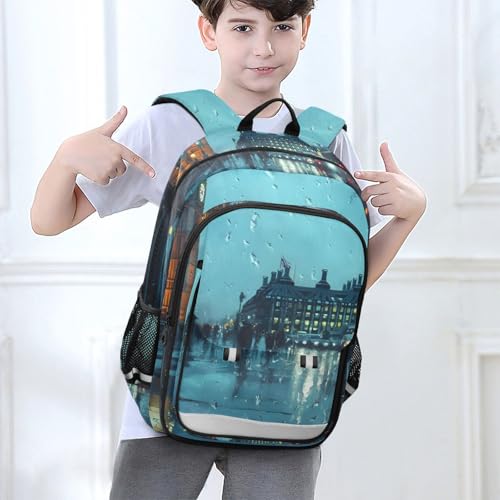 Backpack Rain City Print, Lightweight Daypack Multifunctional Backpack for Women Men Flap Backpack