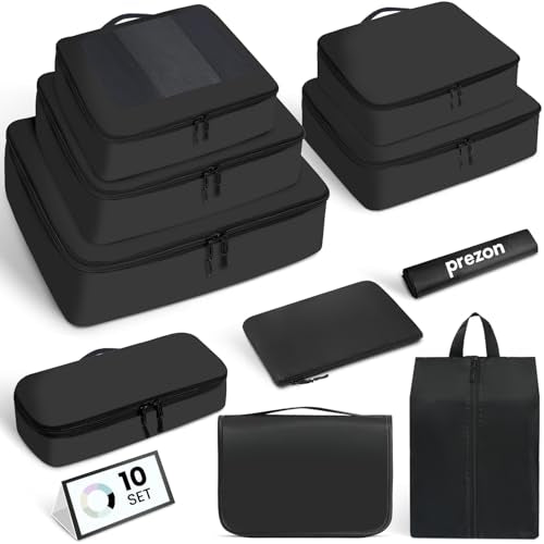Mesh Packing Cubes for Travel, Durable Luggage Organizer with Sturdy Material and Double Zippers, Comprehensive Set for Travel Accessories Storage, 10 set, black - color: Black, size: 10 set