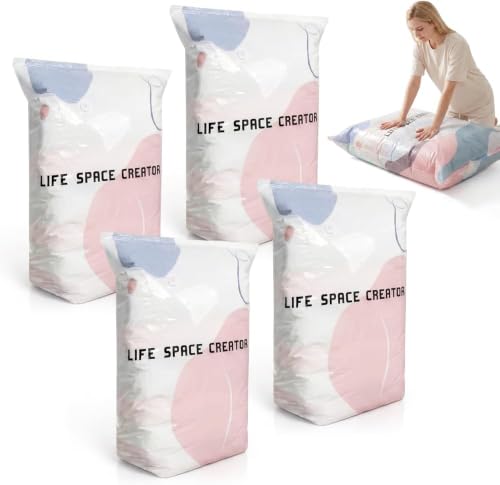 No Pump Vacuum Storage Bags, 2026 New Multifunctional Space Saver Bags for Closet Organization, Heavy-Duty Large Capacity Pump-Free 3-Sec Fast Compression Bag (4PCS, Medium) - color: 4PCS, size: Medium