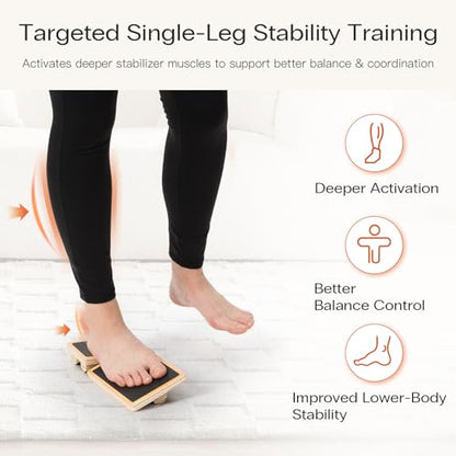 StrongTek Single-Leg Balance Board for Foot & Ankle Strengthening, Rehab & Stability Training, Non-Slip Wood Design for Sprained Ankles, Plantar Fasciitis & Physical Therapy Exercises