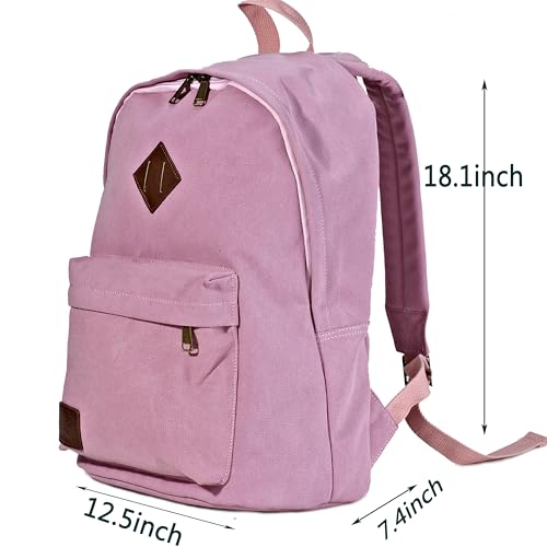 Canvas Laptop Backpack, Durable Rucksack, Travel Bag Fits 15.6 Inch Notebook for Women Factory Directly (Pink) - color: Pink