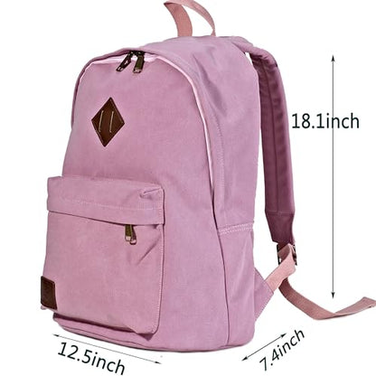 Canvas Laptop Backpack, Durable Rucksack, Travel Bag Fits 15.6 Inch Notebook for Women Factory Directly (Pink) - color: Pink