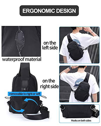 SEAFEW Small Black Sling Crossbody Backpack Shoulder Bag for Men Women, Lightweight One Strap Back Pack Sling Bag Backpack for Hiking Walking Biking Travel Cycling USB Charger Port-Nylon - color: Black-small