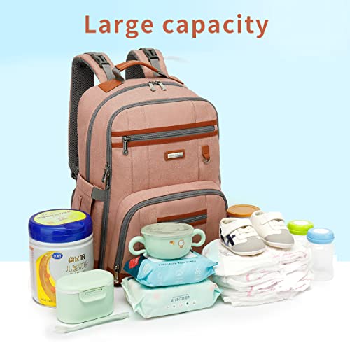 Diaper Bag Backpack, Large Baby Nappy Bags with Portable Changing Pad for Boys and GirlsMultifunction Travel Baby Bag for Moms Dads, Shower Gifts Waterproof and Stylish，Deep Powder - color: Deep Powder