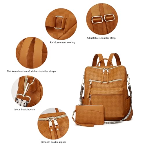 Makes Backpack Purse for Women PU Leather Travel Satchel Handbag Convertible Design Bag with Purse 2 Piece - color: Brown Square
