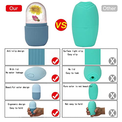 XHJRI Ice Face Roller Massager,Ice Cube Roller for Face, Eyes and Neck Naturally Conditioning and Skin Care,De-Puff Eye Bags,Reduce Migraine Pain,Reusable Massage Silicone Ice Mold (Blue) - color: Blue