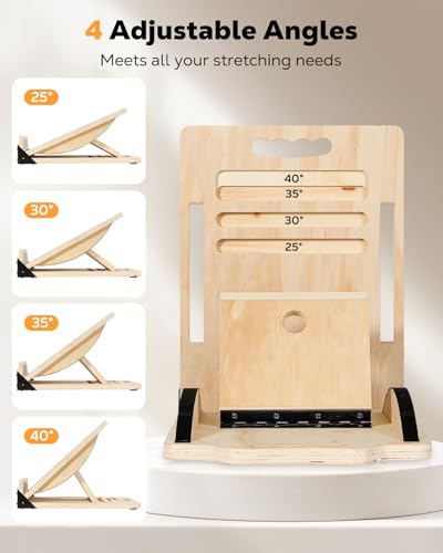 MoKo 2-in-1 Wooden Slant Board & Balance Board, 4 Adjustable Inclines Calf Stretcher for Knees, Ankles, Heels, Feet and Legs, Non-slip Stretch Boards Support up to 220lbs - color: Wood