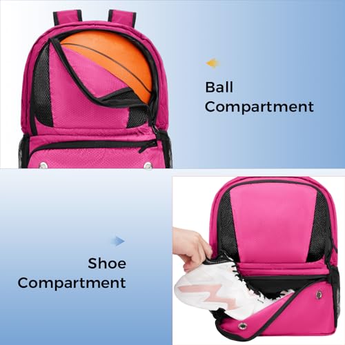 YOREPEK Basketball Backpack, Lightweight Basketball Bag with Ball Holder & Shoes Compartment, Sports Backpack Training Equipment Fit Soccer Volleyball Football - color: Pink