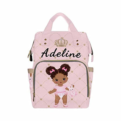Newcos Personalized African Baby Crown Pink Diaper Backpack with Custom Name Shoulder Mommy Baby Bag - color: Color 177