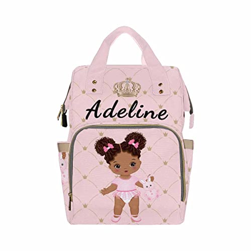 Newcos Personalized African Baby Crown Pink Diaper Backpack with Custom Name Shoulder Mommy Baby Bag - color: Color 177