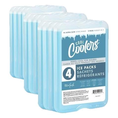 Cool Coolers by Fit & Fresh 4 Pack XL Slim Ice Packs, Quick Freeze Space Saving Reusable Ice Packs for Lunch Boxes or Coolers - color: Blue 8 PK