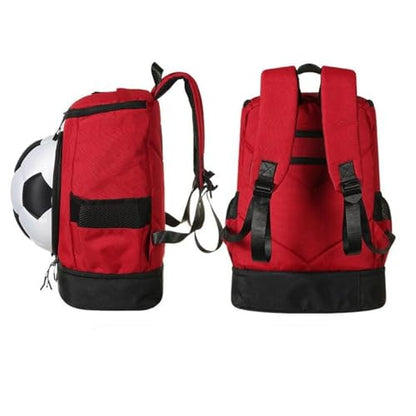 Soccer Backpack with Compartment for Shoes And Ball Holder for Travel And Gym - color: Red Black