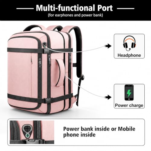Expandable Flight-Approved Travel Backpack 35-45L with LifetimeWarranty - color: Pink, size: 17.3inch - 19.2"x13.4"x7.9"(+2.7")