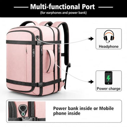 Expandable Flight-Approved Travel Backpack 35-45L with LifetimeWarranty - color: Pink, size: 17.3inch - 19.2"x13.4"x7.9"(+2.7")