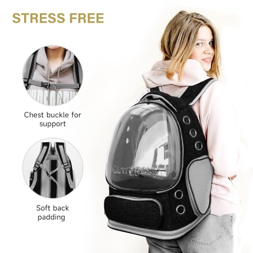Cawypety Cat Backpack Carrier, Breathable Cat Carrier Large Space Bubble Pet Backpack for Kitty Small Dog up to 12lbs, Transparent & Foldable Pet Carrier for Travel Hiking (Black - color: Black