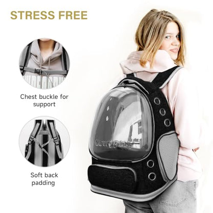 Cawypety Cat Backpack Carrier, Breathable Cat Carrier Large Space Bubble Pet Backpack for Kitty Small Dog up to 12lbs, Transparent & Foldable Pet Carrier for Travel Hiking (Black - color: Black