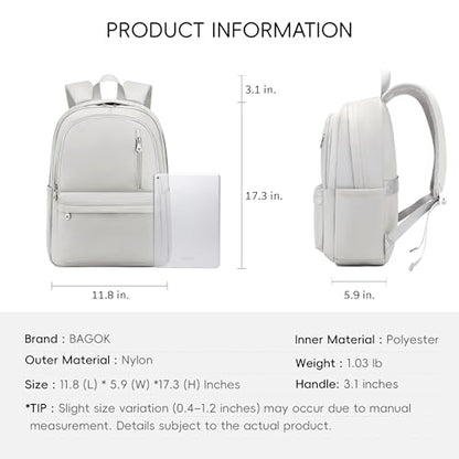BAGOK Lightweight Nylon Backpack for Women & Men – Foldable, Large Capacity, Ideal for School, Travel & Work - color: Grey