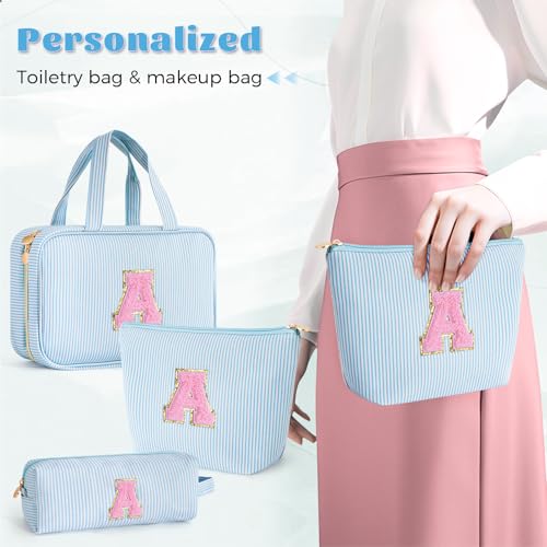 Gifts for Teen Girls Women - Personalized Toiletry Bag Initial Makeup Bag | Travel Cosmetic Bag | 8 9 10 11 12 13 14 15 16 Years Old Girl Gift Trendy Stuff - Blue A - color: Blue, style: A