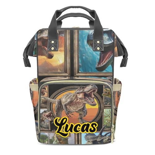 Customizable Large Capacity Diaper Bag Personalized Name, Black Color Dino Waterproof Multi-Function Mommy Bag with Thermal Pockets for Boys，Dinosaur - color: Dinosaur