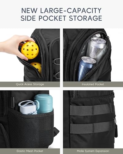 Pickleball Bag Large Sports Pickleball Backpack Fits 4+ Paddles with Wet Shoe Compartment and Fence Hook for Men Women - color: Black+Orange