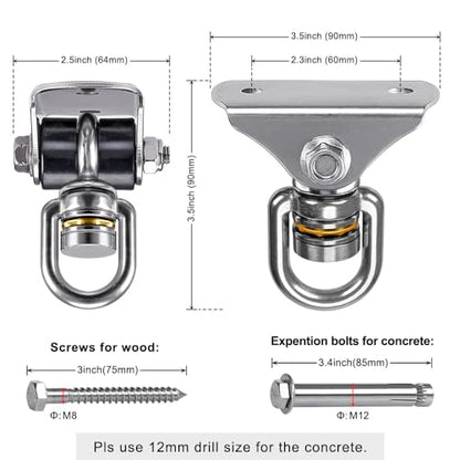BeneLabel 2 Pack Silent Swing Hanger Heavy Duty Stainless Steel Swing Hook with Swivel Bearing for Hammock Chair, Porch Swing, Yoga Silk, Punching Bag 1000 lbs Capacity - color: 2pcs Silent Swing Hanger With Bearing