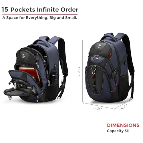 Swissdigital Design Laptop Backpack with USB Charging Port, Travel Backpack Fits 15.6 inches Computer, 31L College School Backpack for Men, Blue/Black | SD803-12 - color: Black/Blue