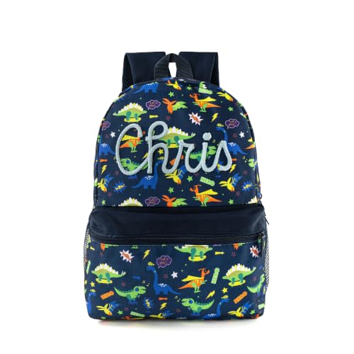 MT WORLD Dinosaur Backpack Personalized Small Daycare Backpack with Name - 15" H Dino Backpacks with Chest Buckle - Blue Travel Backpacks for Daycare Hiking Birthday Gifts - color: Dinosaur, size: Medium