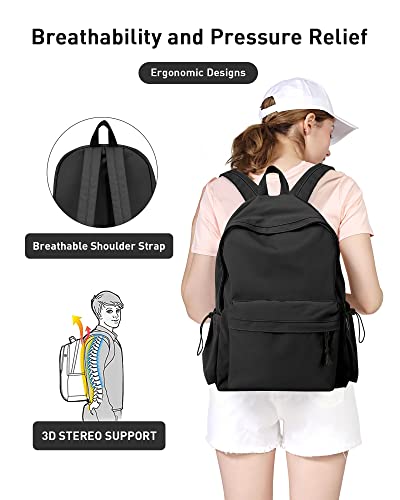 BJLFS Black School Backpack for Girls Women, Waterproof High School Book Bag Cute Backpack for Men Teens Boys, Small Lightweight Simple Basic Middle School Back Pack Daypack Mochilas Escolares para - color: Small Black