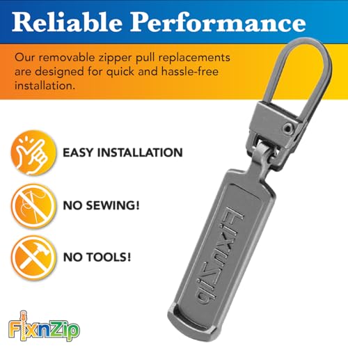 FixNZip Medium to Large Black Nickel Zipper Pull Replacements (4-Pack) | Universal Clip-On Pull Tabs for Zipper Repair, Sliders & Luggage, Jackets, Backpacks, Tents, Sleeping Bags & Outdoor Gear - color: Black Nickel