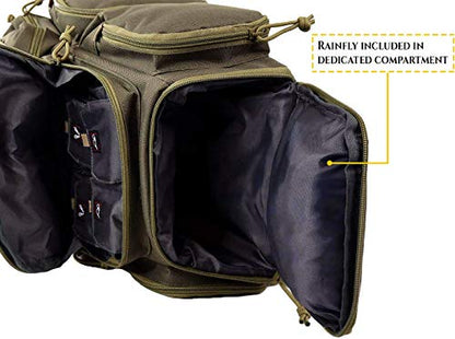 K-Cliffs Tactical Range Backpack – Lockable Bag for 5 Handguns Pouches – 900D Water‑Resistant with Rain Cover & USA Patch - color: Khaki With 5 Pouches