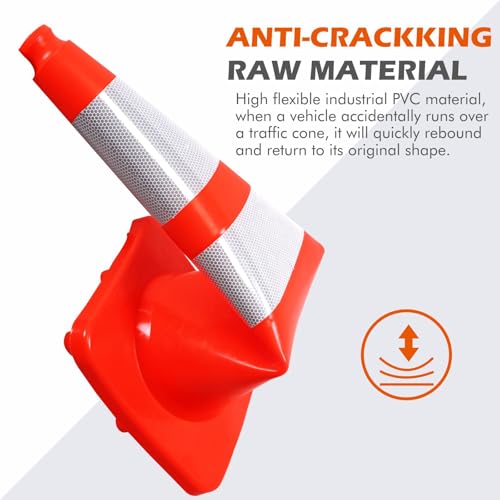 4 Pack 28" Traffic Cones – Durable Orange PVC Safety Cones with Reflective Collars for Parking, Construction, Roadwork & Driving Practice - size: 28 inch -4Pack