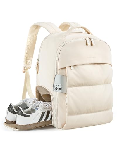 BAGSMART 30L Travel Backpack for Women, Carry on Backpack for Airplanes, Gym Backpack with Shoe Compartment, Lightweight Travel Bag Fits 15.6 Inch, Water-Resistant, Beige - color: Beige