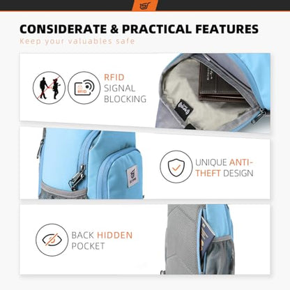 SKYSPER Sling Bag RFID Crossbody Sling Backpack Cross Body Shoulder Bag Travel Hiking Daypack for Women Men(Lightblue) - color: Lightblue
