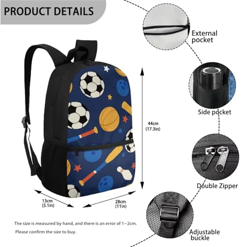 ZOUTAIRONG Bookbag for School Insulated Thermos for Hot & Cold Drinks, Baseball Bat Soccer Design Lightweight Cute Backpack with Side Pockets for Small Water Bottle - color: Baseball Bat Soccer