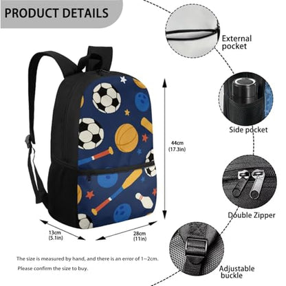 ZOUTAIRONG Bookbag for School Insulated Thermos for Hot & Cold Drinks, Baseball Bat Soccer Design Lightweight Cute Backpack with Side Pockets for Small Water Bottle - color: Baseball Bat Soccer