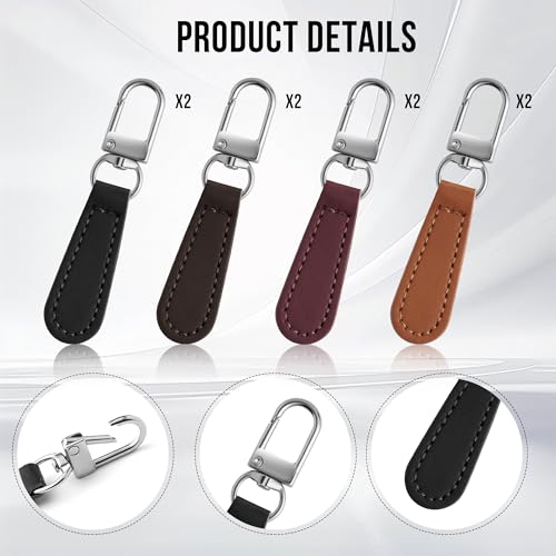 Deoward Zipper Pull Replacement Leather Handle Detachable Zipper Repair Tab for Luggage, Backpacks, Suitcases, Jackets, Purses, Handbags (8 PCS) - style: Leather Handle Zipper Pulls (Mixed Colors)