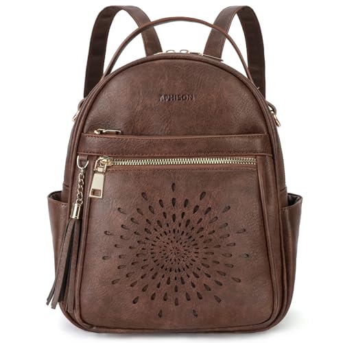 APHISON Small Backpack Purse for Women Cute PU Leather Mini Backpacks Ladies Casual Lightweight Travel Daypack Waterproof - color: 2-coffee, size: Small