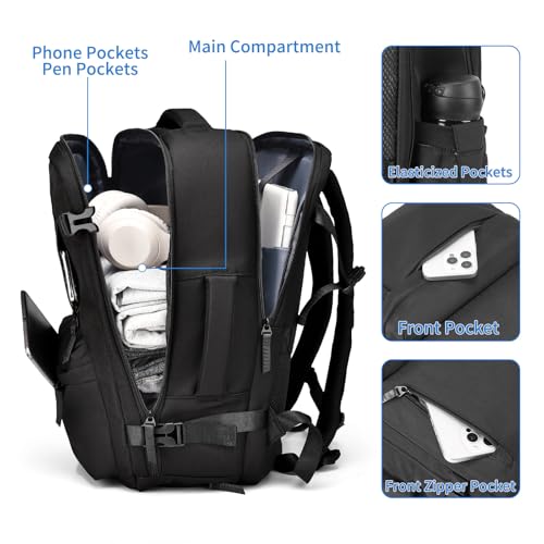 GAEKEAO Travel Backpack for Women Men, Airline Approved 15.6 Inch Laptop Carry On Backpack with Shoe Pouch Luggage Weekender Bag for Travel Business Work Hiking Black - color: B01 Black