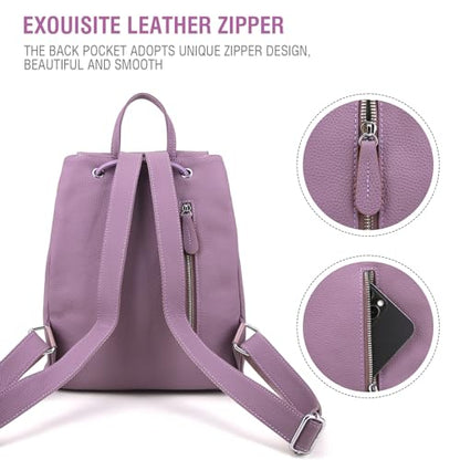 BOYATU Women’s Full-Grain Leather Backpack Purse, Minimal Structured Design, Work Commuter & City Travel, Compact Everyday Essentials, Fashion RFID Pocket Bag ((Purple) - color: Purple