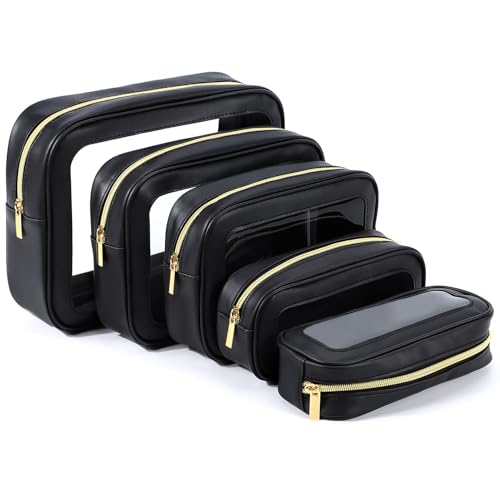 YOPCDJ 5PCS Diaper Bag Organizer Pouch Set, TSA Approved Toiletry Bag，Clear Waterproof TPU Makeup Bag Set Travel Organizer Bags for Women and Kids - color: Black, size: 5 pieces