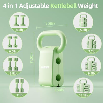 Lightweight Adjustable Dumbbell Kettlebell Set - 4 in 1 Free Weight Set with Kettlebell Grip Converter, Each 2.2 3.3 4.4 5.5lb Quick Change Weight Women Dumbbell Set for Small Spaces Home Gym - color: Adjustable Kettlebell Green
