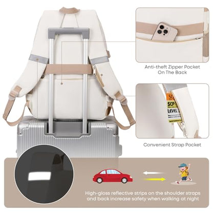 3PCS Student Backpack For School Women College Middle High Teen Girls Bookbag Waterproof Laptop Bag Beige Khaki - color: Beige Khaki