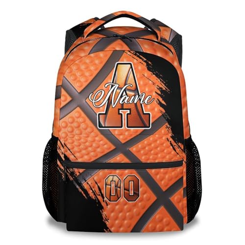 Mercuryelf Personalized Basketball Backpack for Boys - Custom Kids School Bookbag 17 Inch Large Capacity Daypack for Youth Athlete - color: Orange